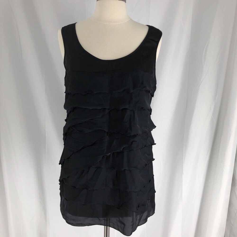 Nicole Miller sz Medium Tiered Blouse Black Sleeveless